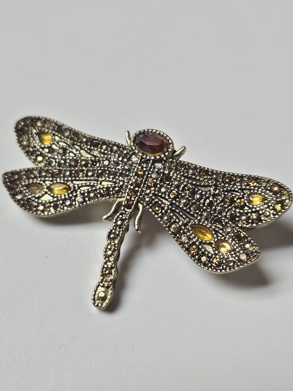 Monet Dragonfly Brooch with Amber and Yellow Accents